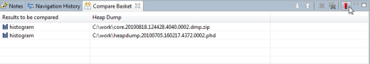 截图显示了 Memory Analyzer 中的 'Compare the results' 功能