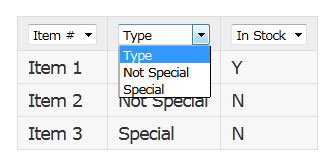 Dropdown Table Filter