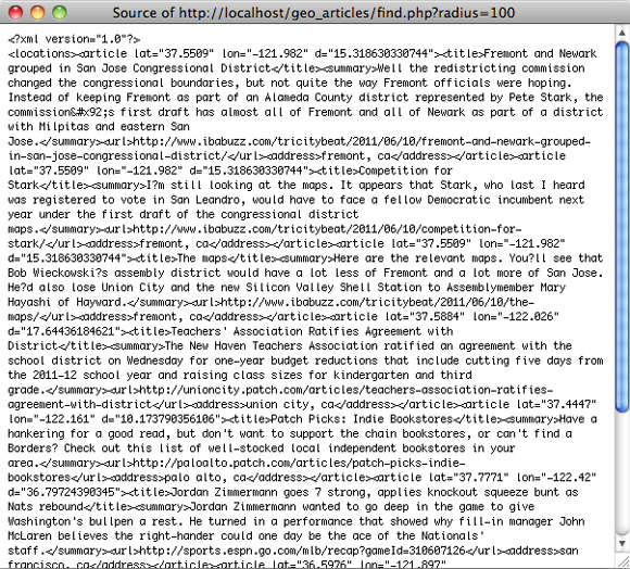 find.php 结果的 XML 源代码的屏幕截图