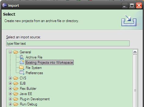图 2. 导入工程到 Eclipse