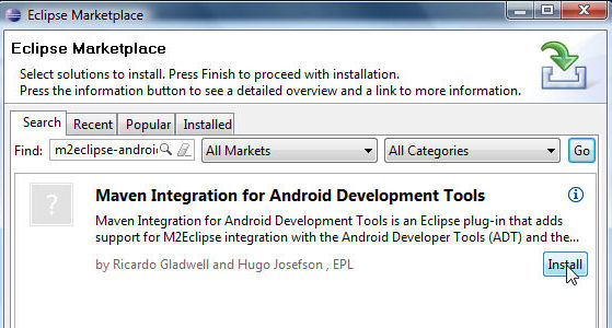安装 Maven Integration for Android Development Tools 的屏幕截图