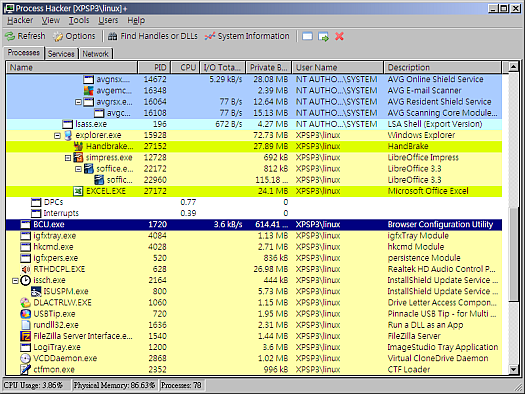 开源任务管理器 Process Hacker (Windows)