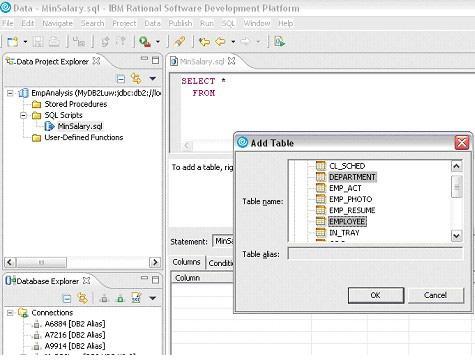 向 SQL 构造器编辑器窗格中添加表格