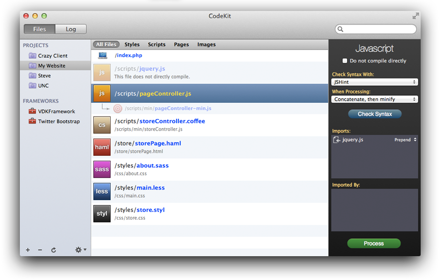 A screenshot of the CodeKit window