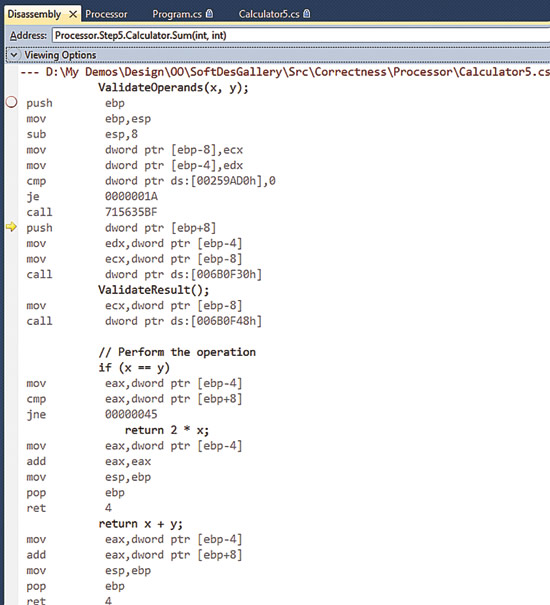 Disassembly View Without Runtime Contract Checking