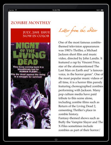 A complete example magazine app made with Core Text - Zombie Monthly!