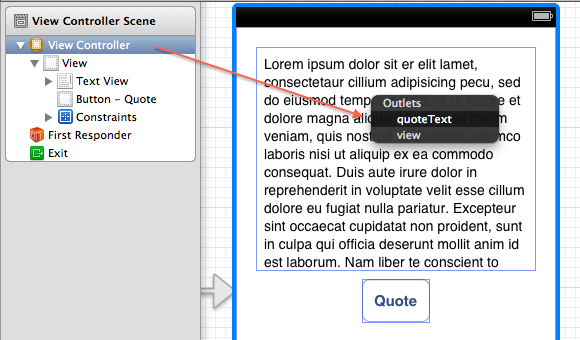 Connecting the text view to the outlet