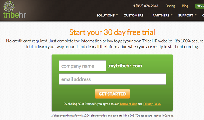 tribehr website startup signup page design inspiration