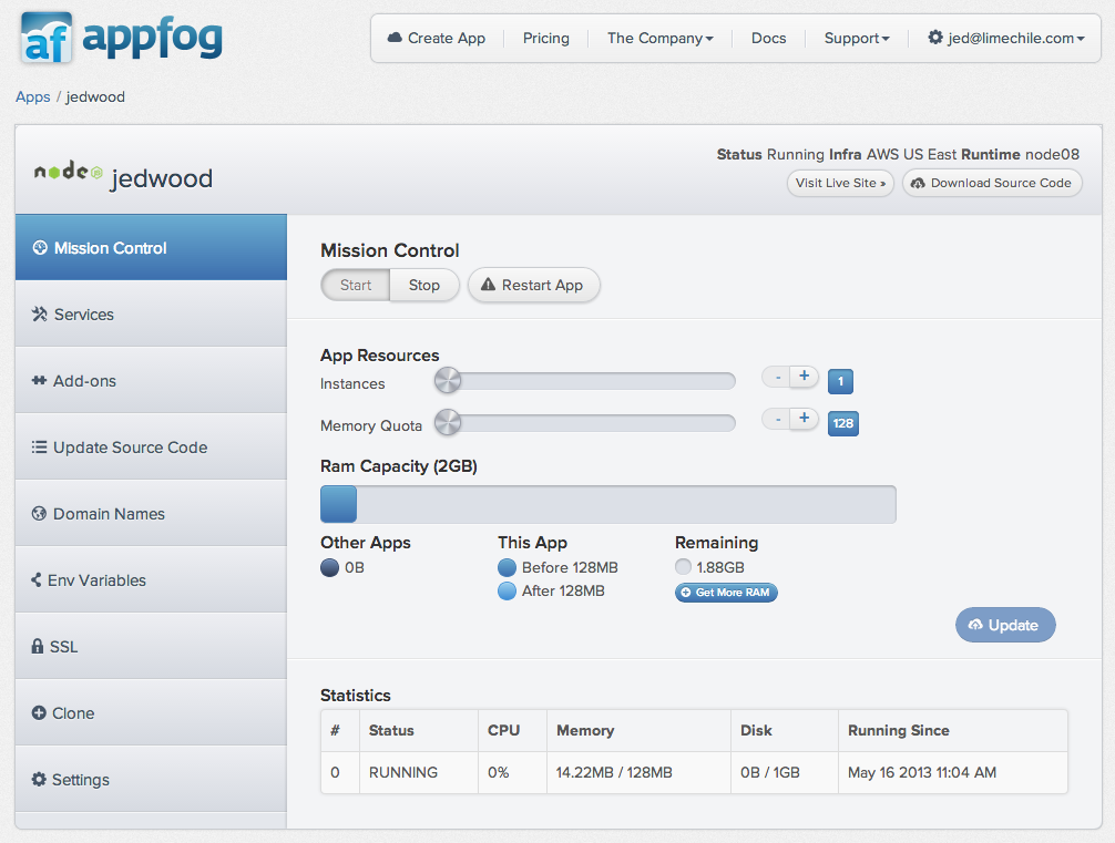 AppFog dashboard