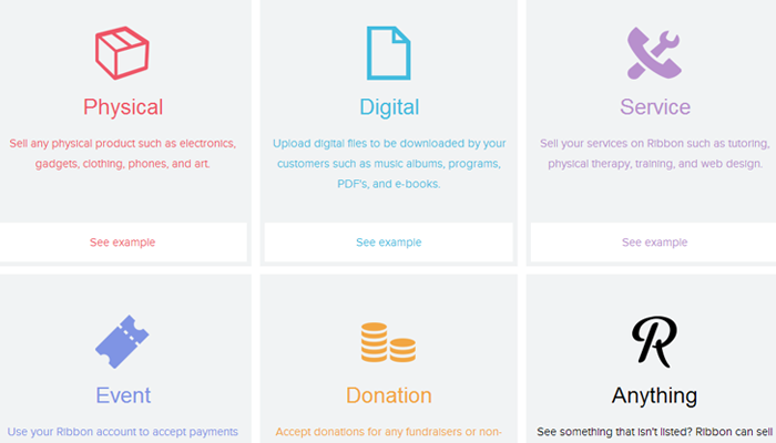 ribbon startup sales icons features homepage