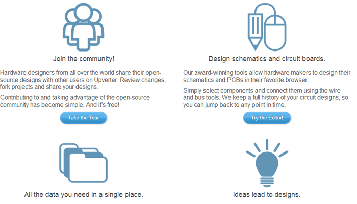 upverter website layout icons homepage design