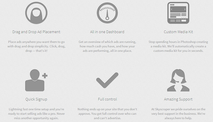 skyscraper ad management website homepage details icons