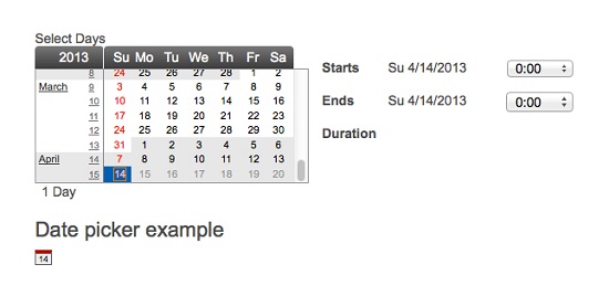 jQuery Plugin Date Picker & Date Range Selector