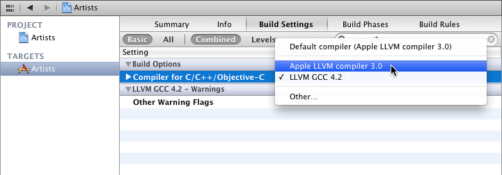 选择LLVM compiler 3.0