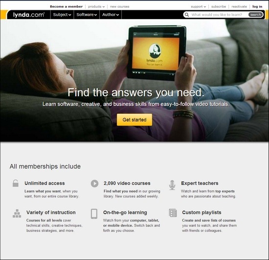 Lynda.com is one of the largest premium tutorial sites for software, business, and creative topics.