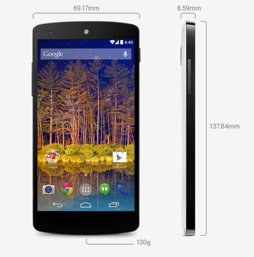 The dimensions of the Nexus 5