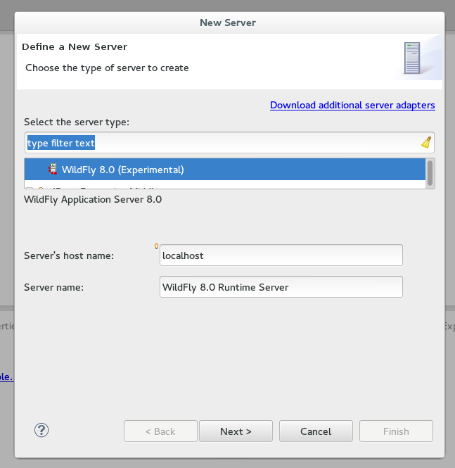 Create new server wizard