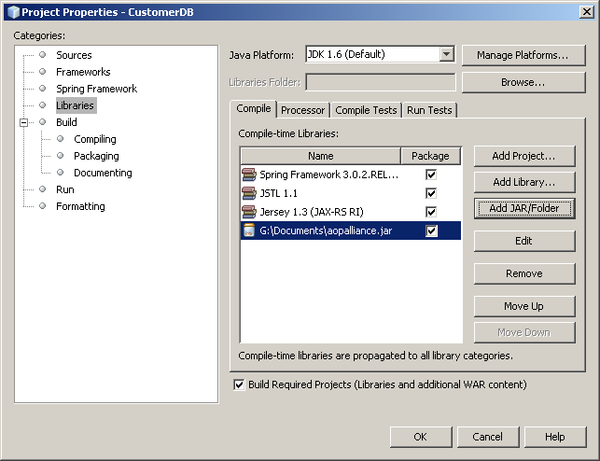显示已添加的 aopalliance.jar 的库属性