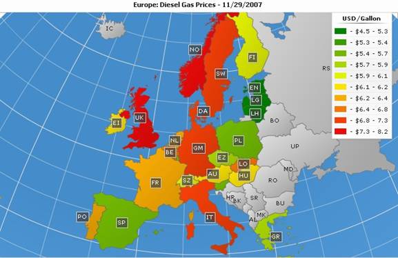 欧洲：柴油天然气价格
