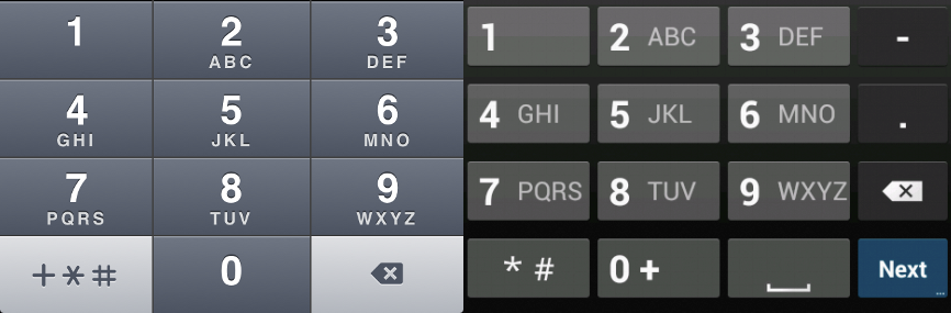 iOS (left) and Android (right) Keypads for Telephone Inputs