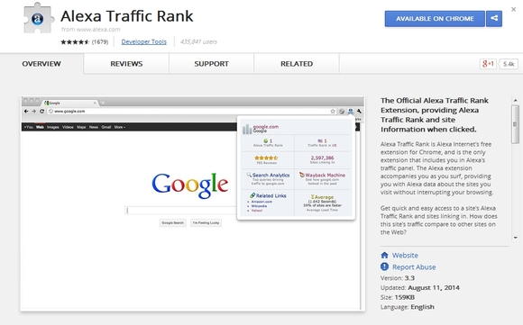 Alexa Traffic Rank - google chrome plugins