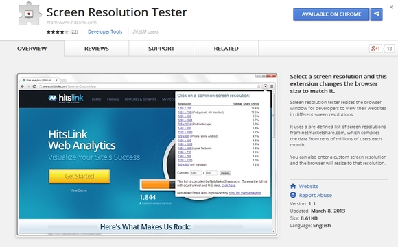 Screen Resolution Tester - chrome extension