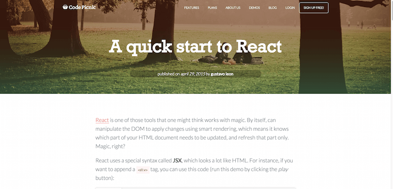 A quick start to React in CodePicnic