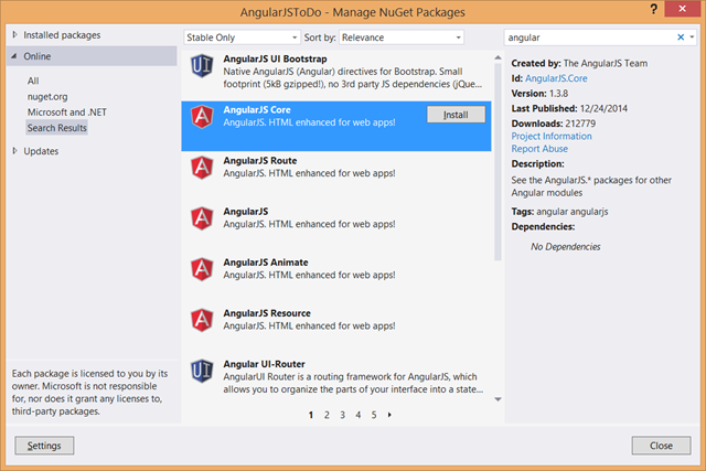 AngularJS via NuGet Package Manager