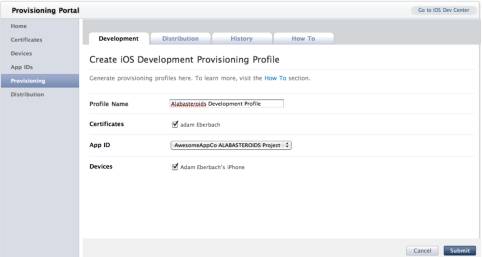 Creating a Provisioning Profile in the iOS Provisioning Portal