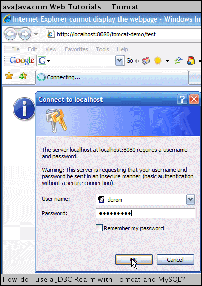 Entering valid name and password Entering valid name and password