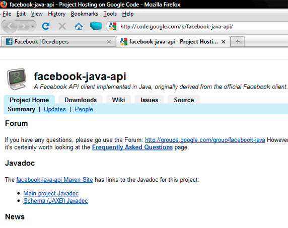 图 10 显示了 Facebook Java API