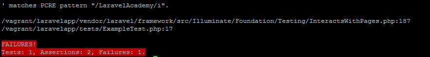 Laravel单元测试失败输出