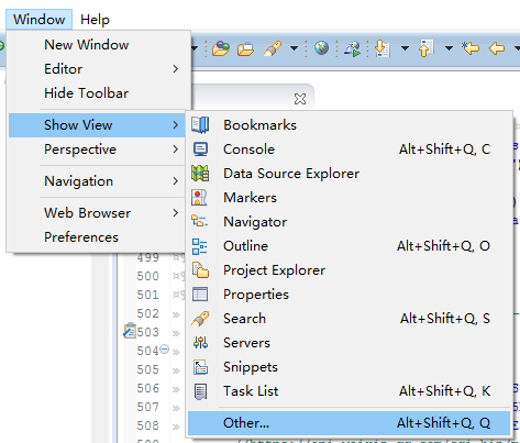 Eclipse > Window > Show View > Other...