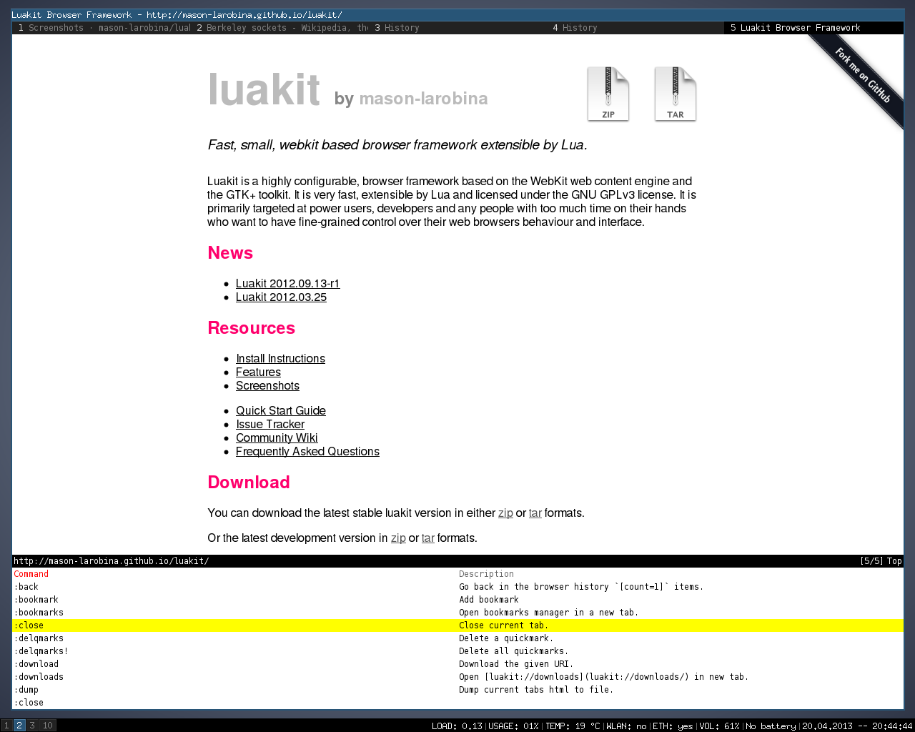 Lua 开发的浏览器框架 LuaKit