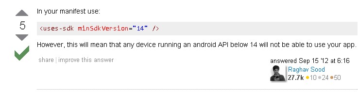 关于Android错误 View requires API level 14 (current...