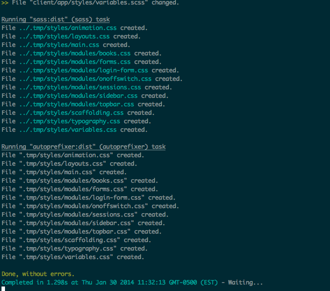 Timing numbers reported by Grunt