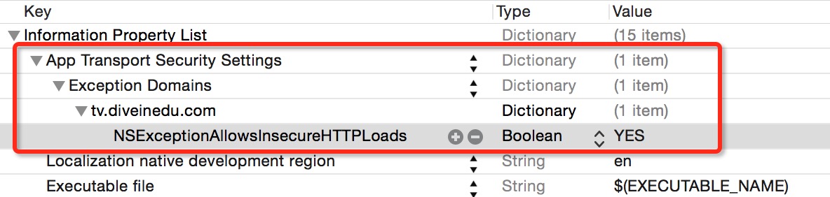 Xcode的Info.plist中NSAppTransportSecurity设置