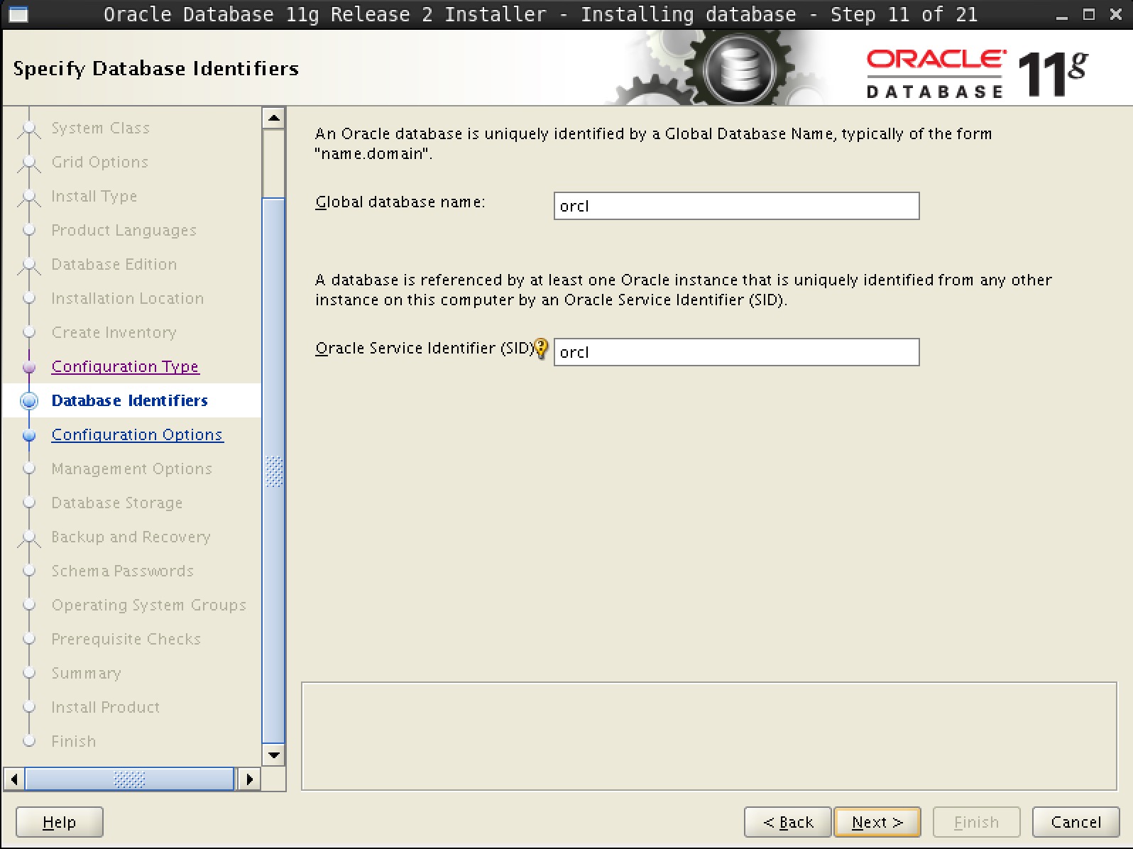 设置数据库名和SID