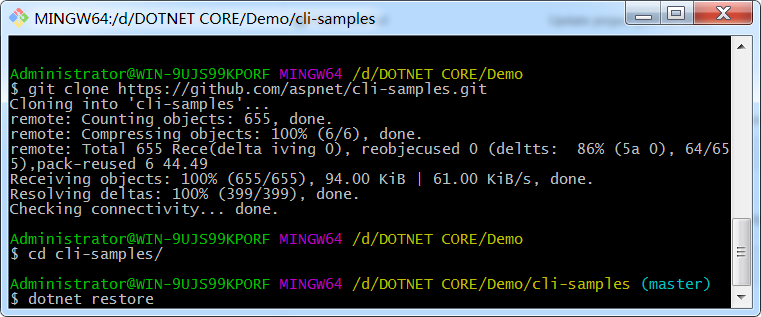 DotNet Core CLI Samples on Windows - programador clic