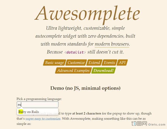 Awesomplete – 零依赖的简单自动完成插件