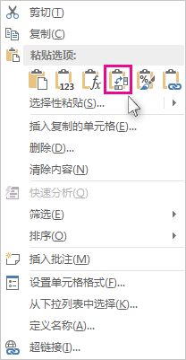 “粘贴选项”菜单