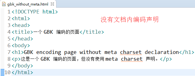 html 没有文档内的 meta 编码声明示例