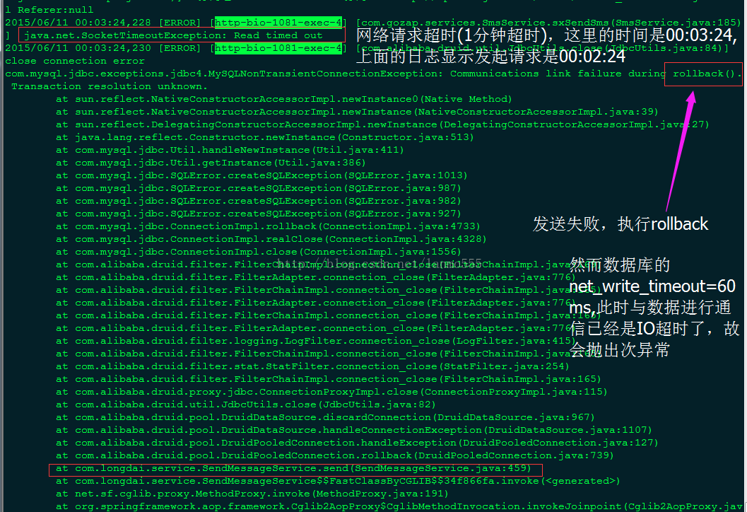 mysql Communications link failure (with http request)