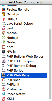 Click Add to create a new PHP Web Page project runtime environment