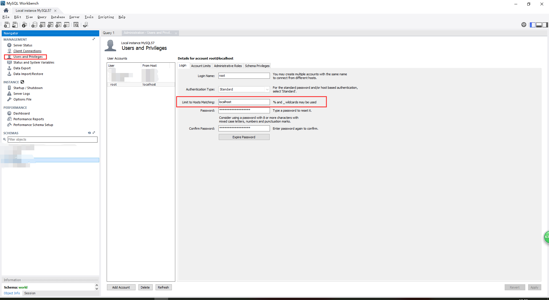 MySQL Workbench 用户权限