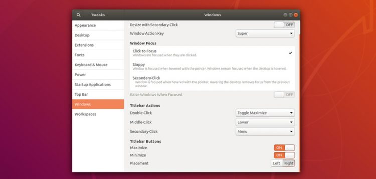 gnome tweak app in Ubuntu