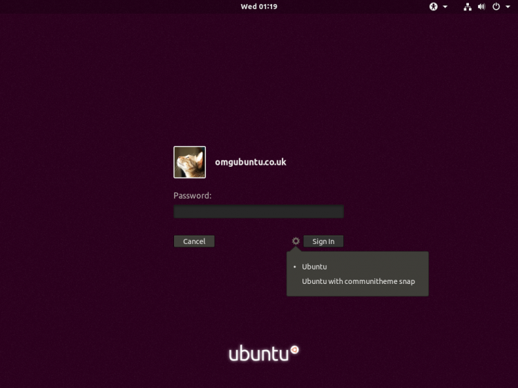 Ubuntu GDM登录屏幕 - 社区会话