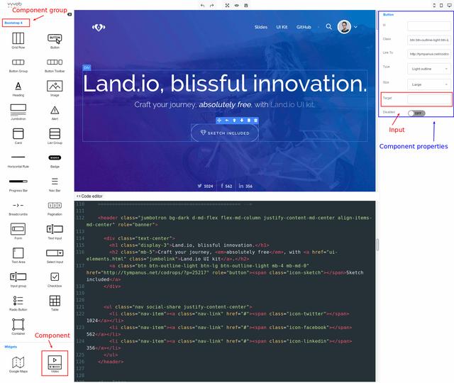 网页设计，使用拖拽的方式生成网页！JavaScript库——VvvebJs