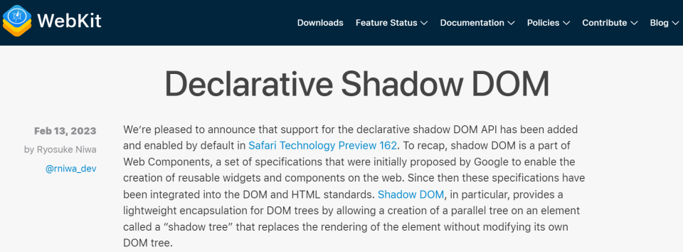 Safari 支持声明式 Shadow DOM