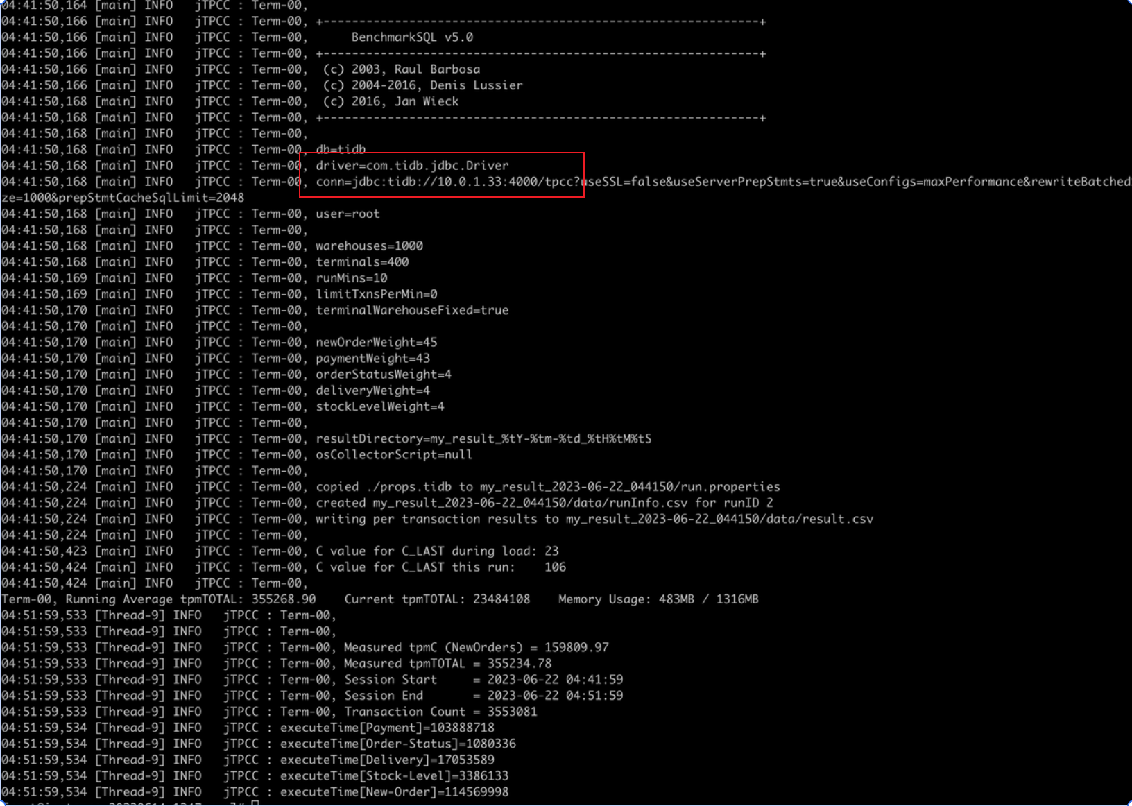 BenchmarkSQL 支持 TiDB 驱动以及 tidb-loadbalance